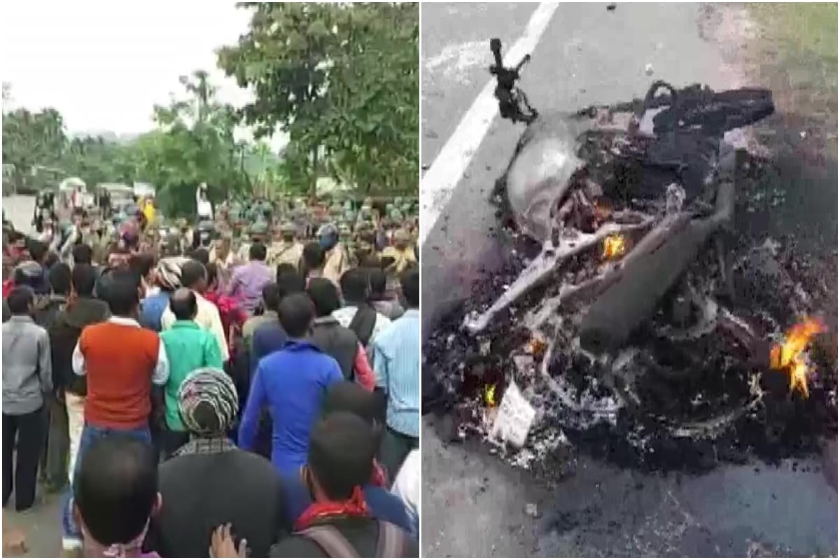 bru rehabilitation matter demonstrators vandalise set fire to vehicles block national highway in tripura