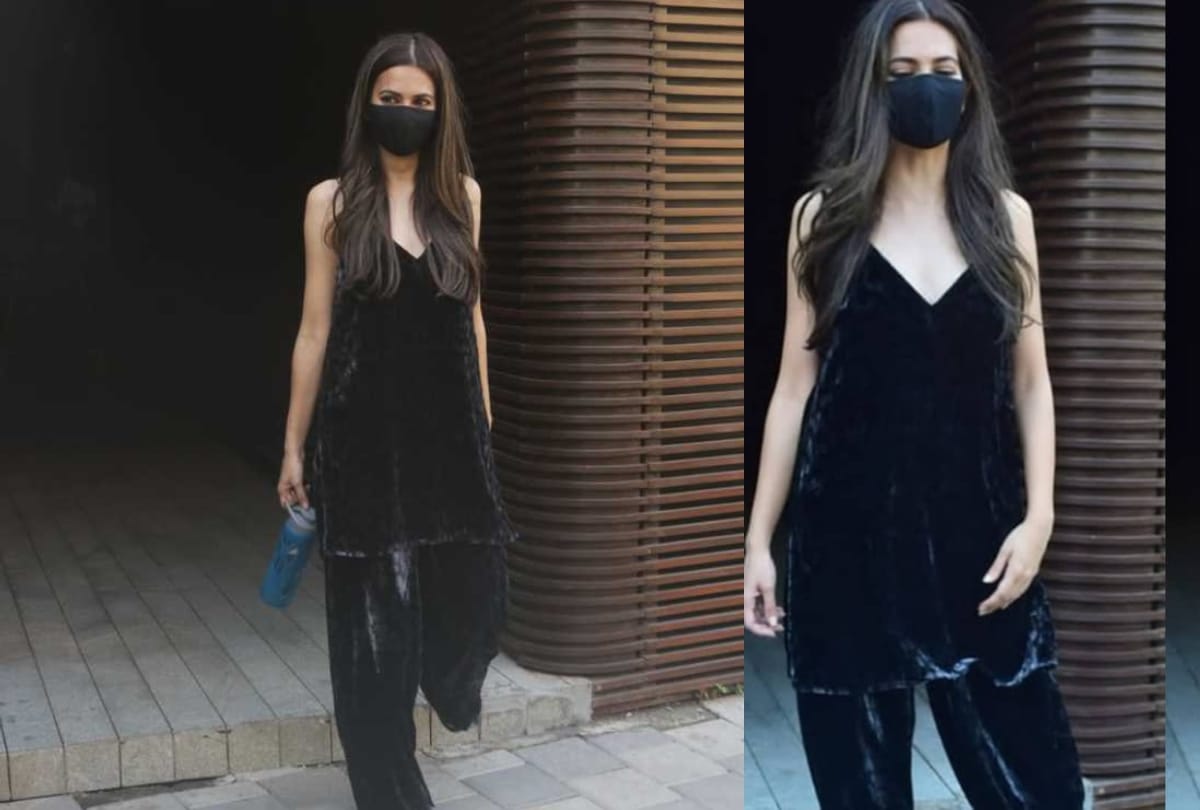 kriti kharbanda spotted in shiny black velvet kurta look stunning