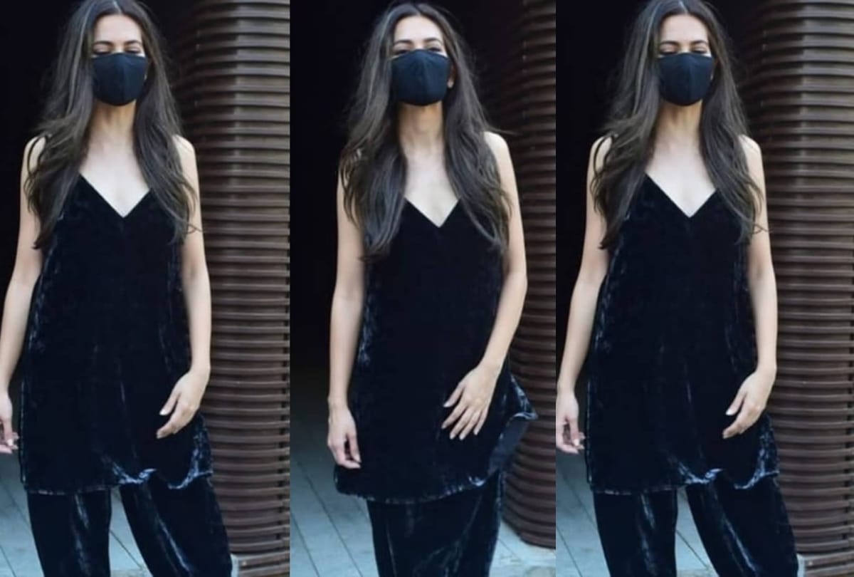 kriti kharbanda spotted in shiny black velvet kurta look stunning