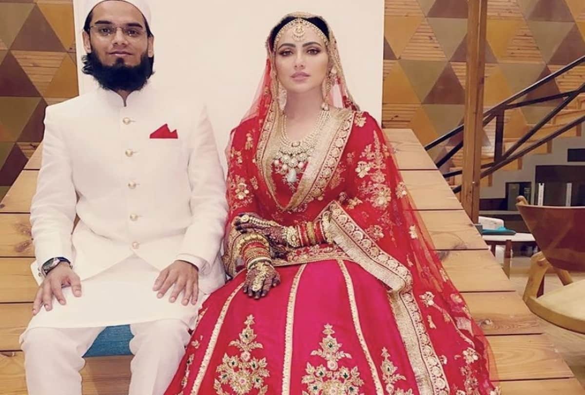 sana khan getting married photos viral on red lehenga white gown