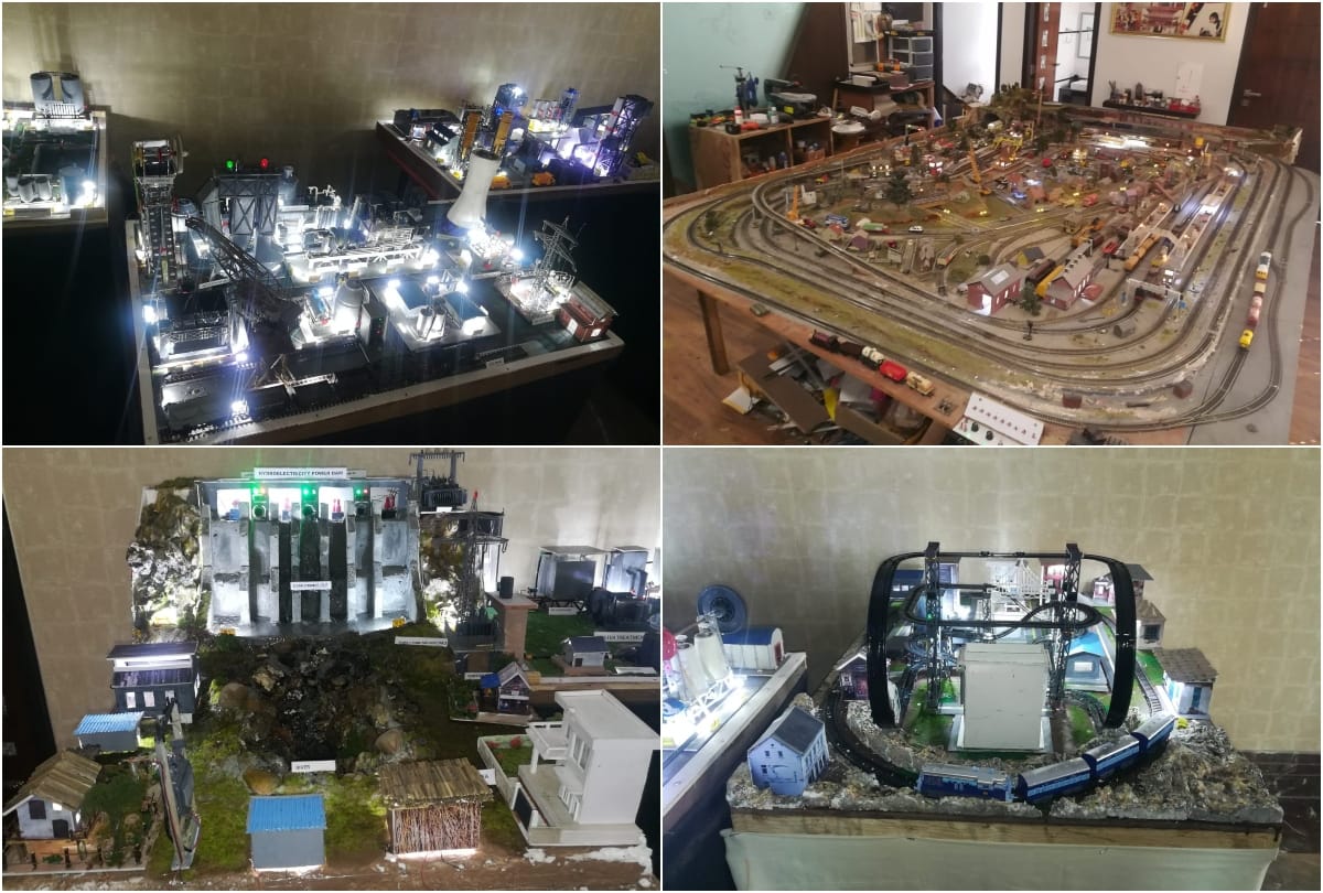 School chairman made train and dam models by Waste Material in Agra