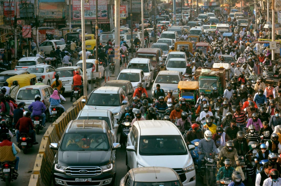 Traffic in Varanasi vehicles queued up people stuck in jam for hours