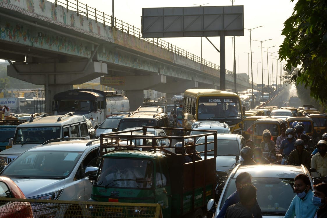 Traffic in Varanasi vehicles queued up people stuck in jam for hours