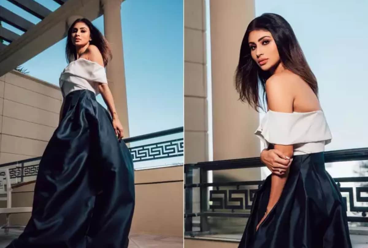 mouni roy photoshoot in black and white satin gown with wrap sweetheart neckline worth 69k