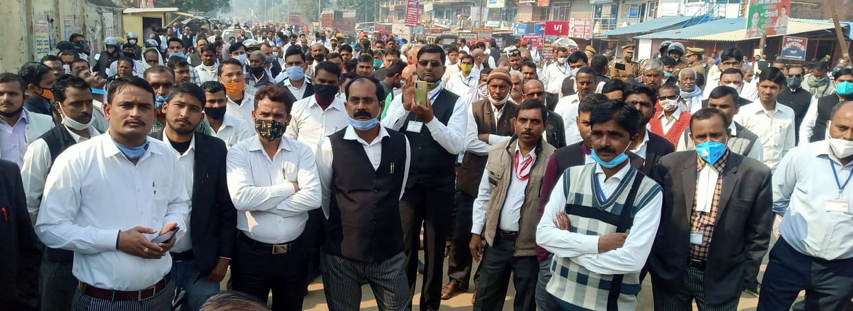 Advocates on the street in protest against the village court