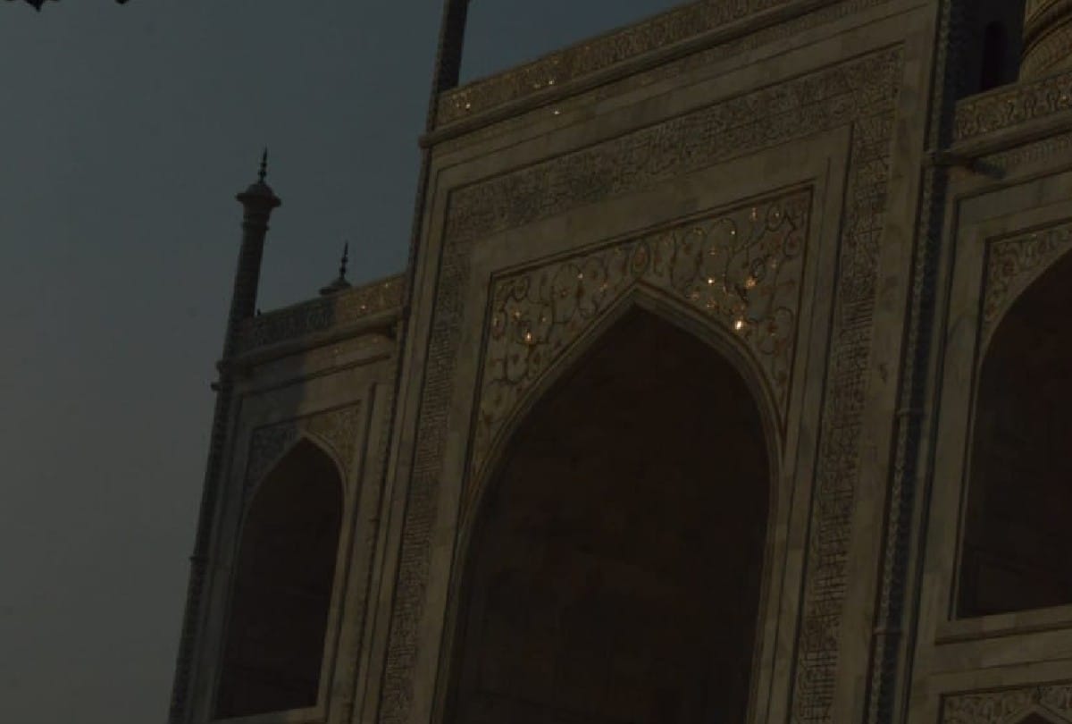 taj mahal marble stones shining on Dim light of the sun