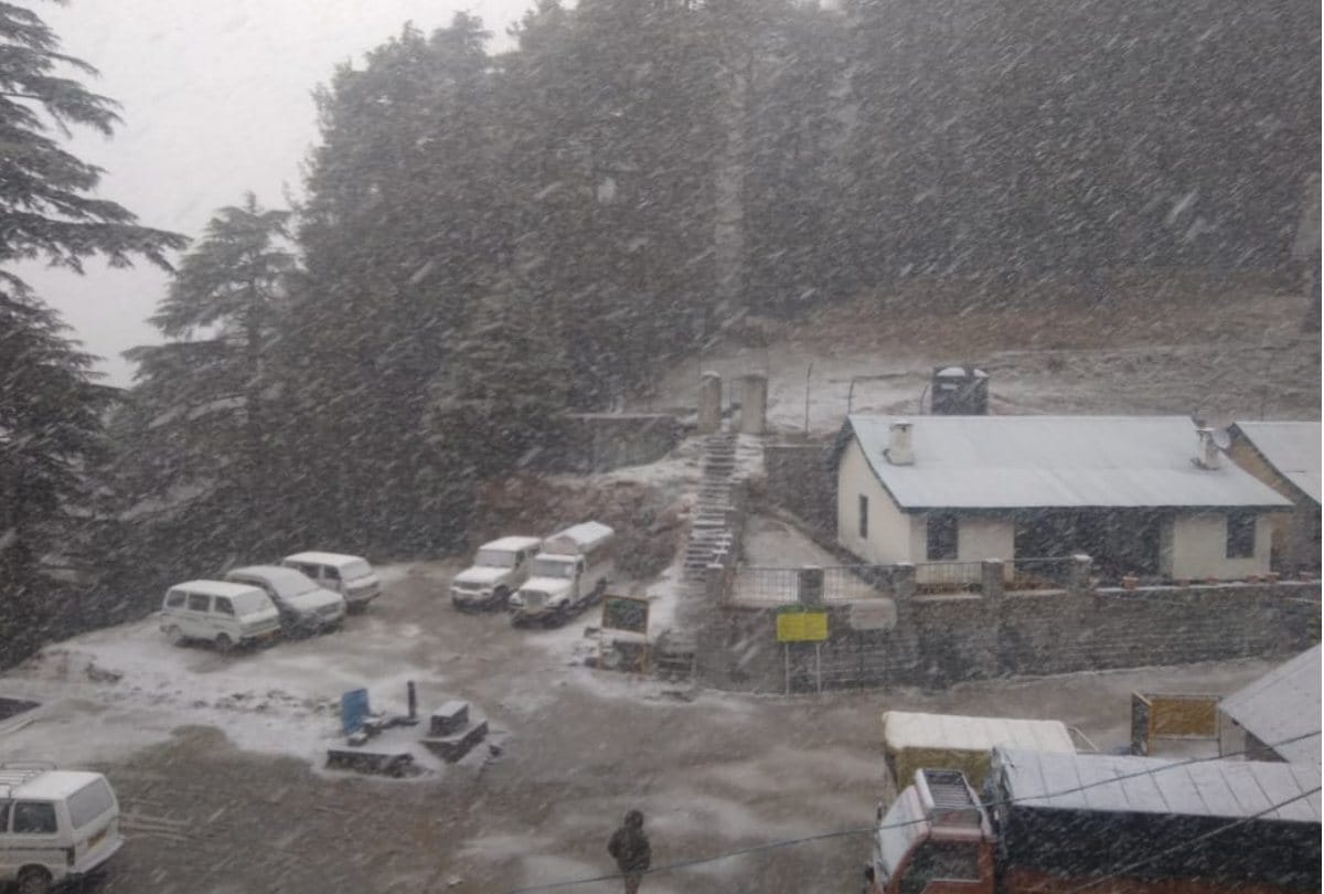 fresh snowfall in Khajjiar  hill station lahaul dhundi in himachal pradesh