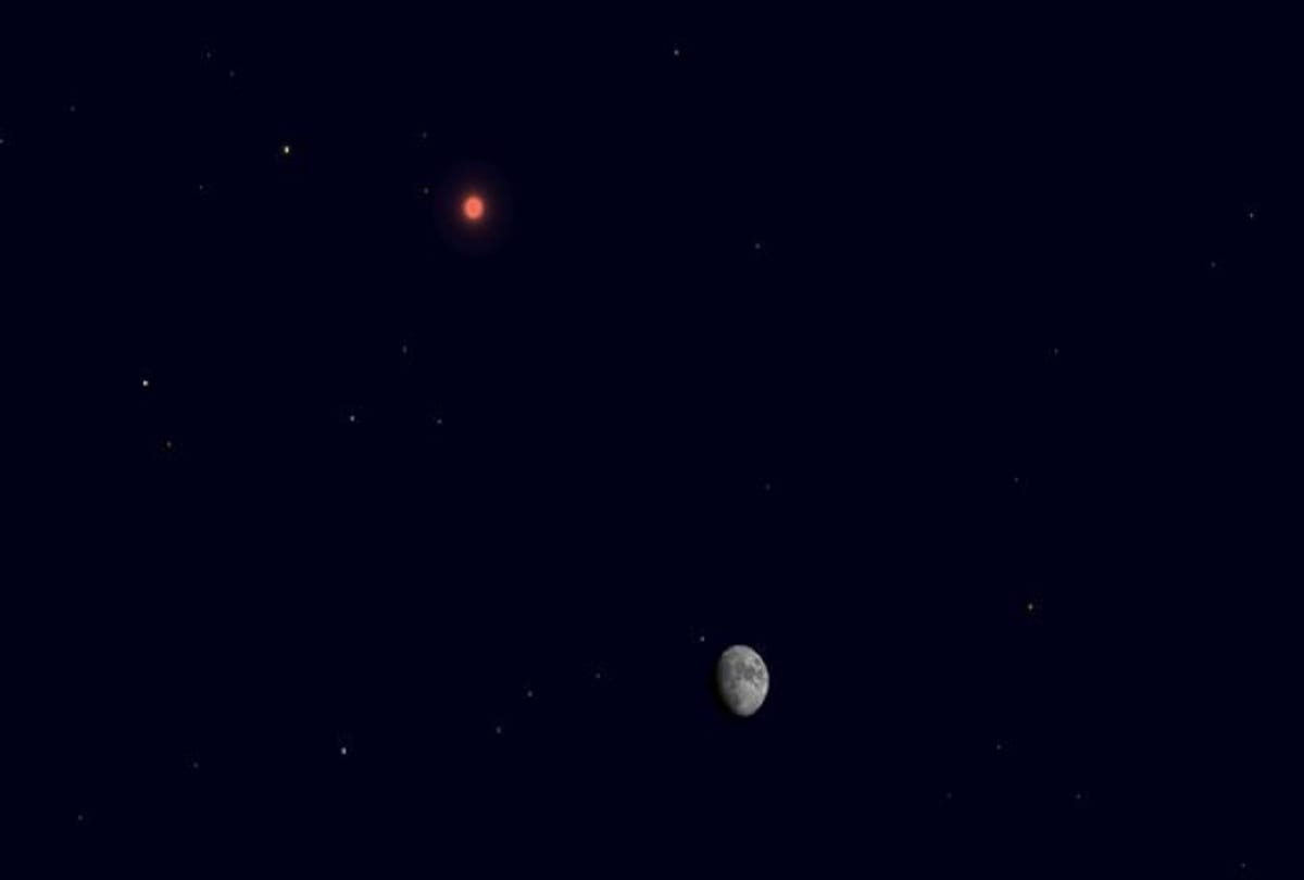 If you have clear skies this evening where you are, look for a bright, reddish star near the Moon is mars