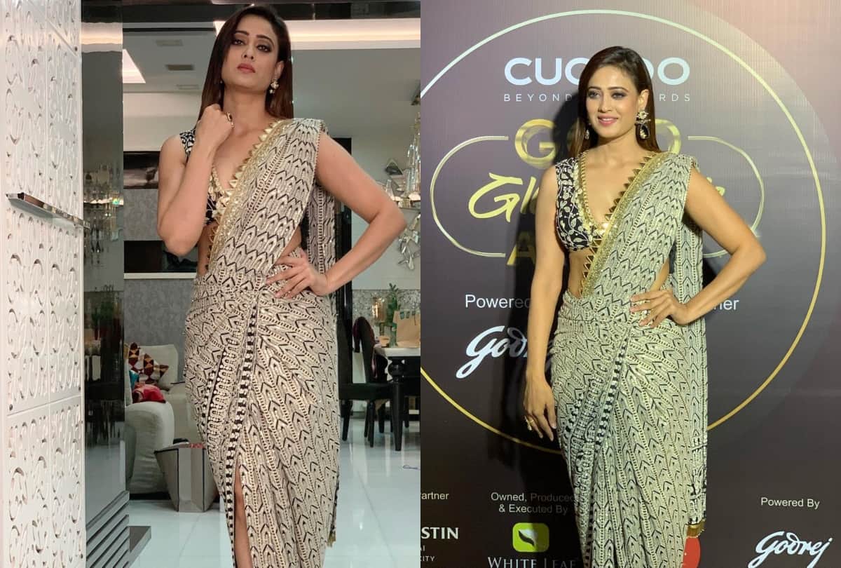 shweta tiwari in blue halter neck dress with cute smile caption bas yun hi