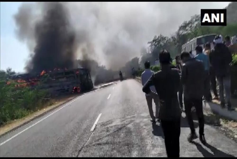 Delhi Jaipur Highway Bus Fire News three dead and several others injured after a bus in contact with a low-lying high voltage wire on Delhi-Jaipur Highway