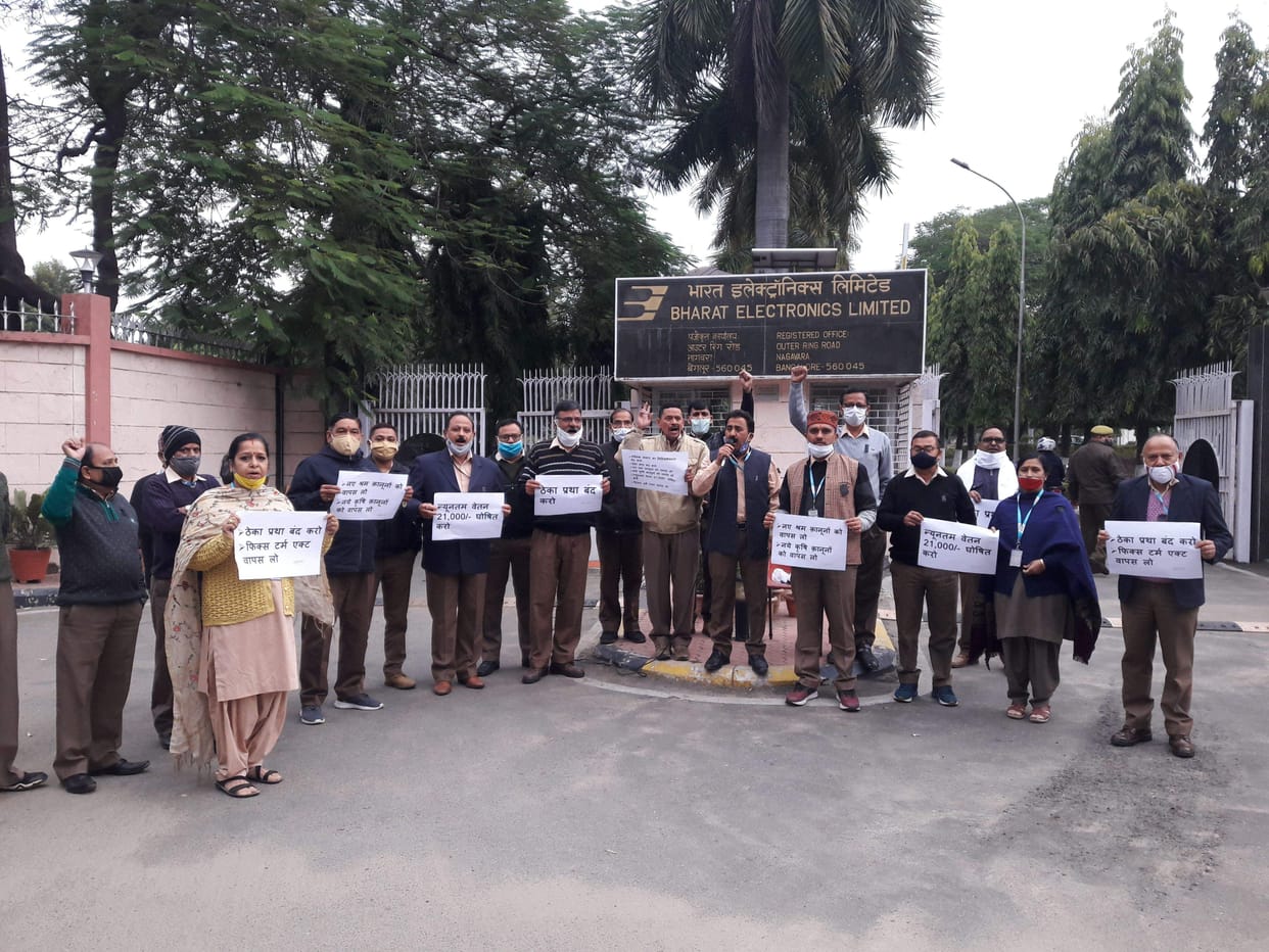BEL personnel demonstrate for four-point demands