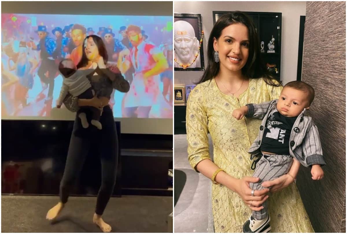 After Pregnancy Weight Loss Secret Now Natasa Stankovic Teaching son Agastya dance on Hrithik Roshan Tiger Shroff Song
