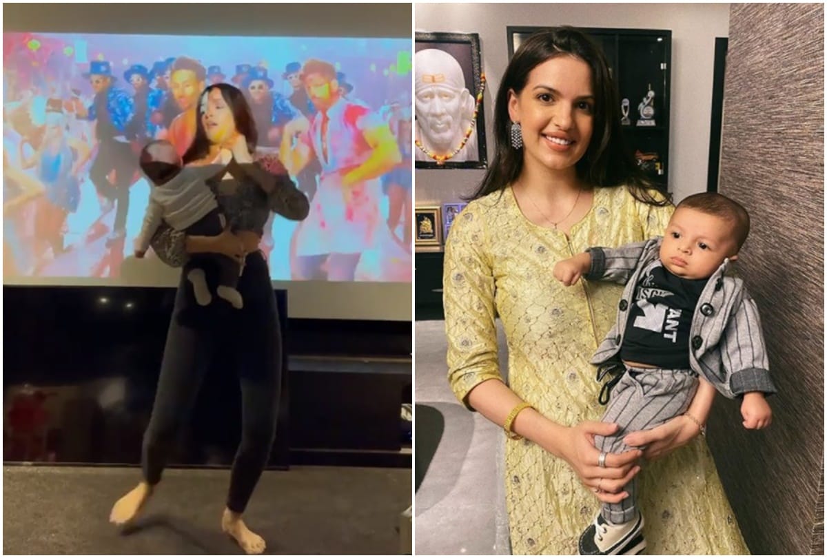 After Pregnancy Weight Loss Secret Now Natasa Stankovic Teaching son Agastya dance on Hrithik Roshan Tiger Shroff Song
