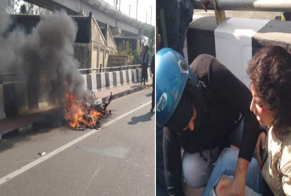 car collided with the bike, two injured in lucknow