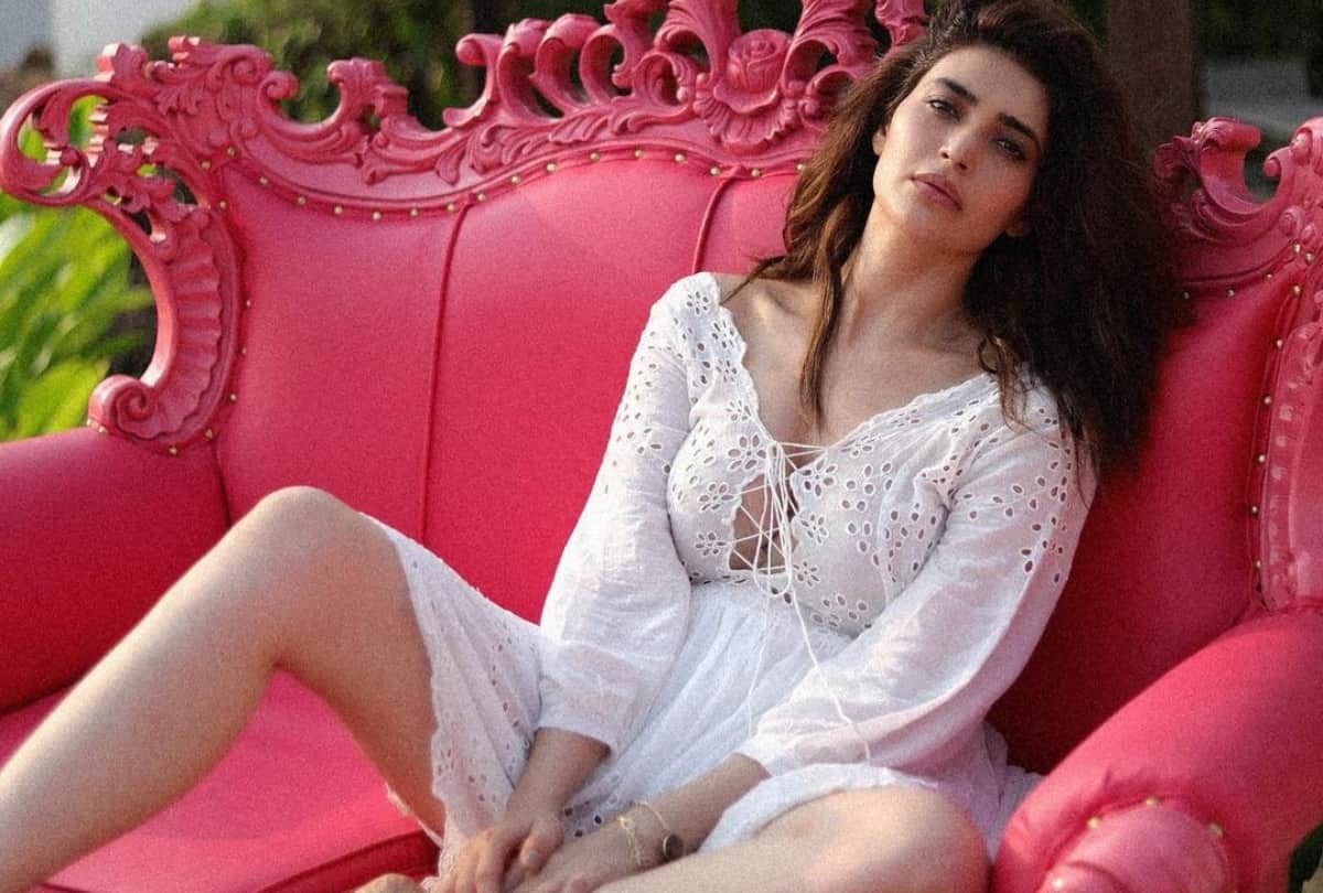 karishma tanna pic in short white lace dress with bold viral on social media