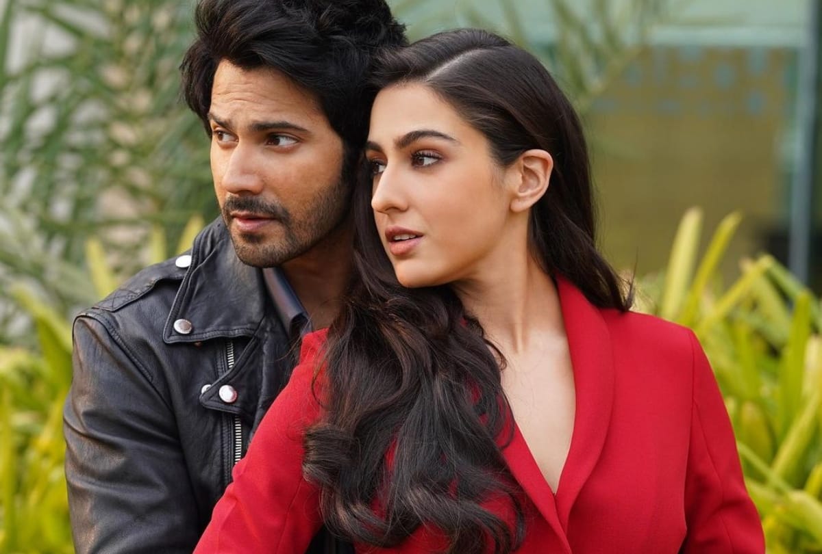 sara ali khan in red pant suit while varun dhawan show dapper look in leather black jacket