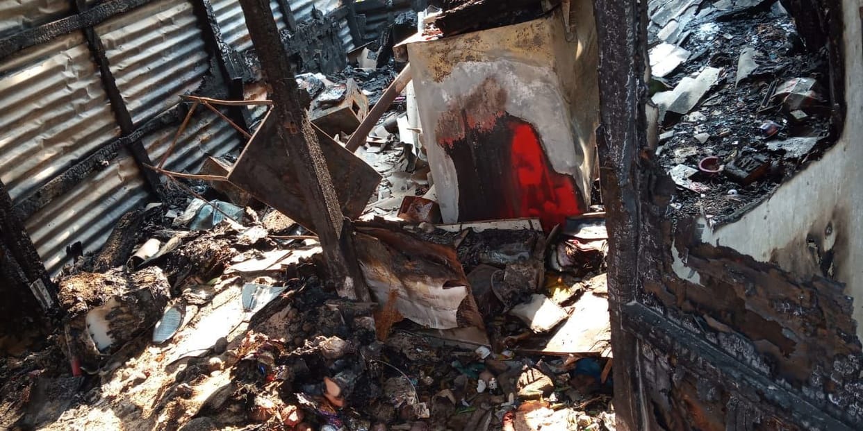 a shop burnt