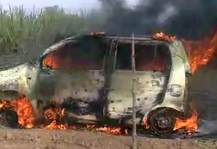 Fire in a moving car, saved life by jumping