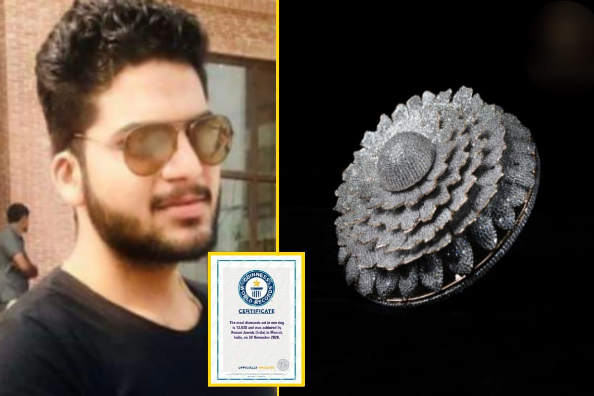 Harshith of Meerut set the world record by making a ring with more than twelve thousand diamonds