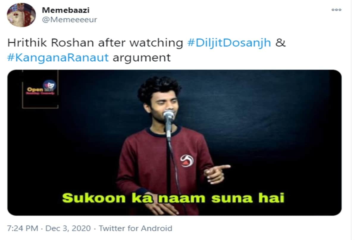 Kangana Ranaut and Diljit Dosanjh Twitter War Netizens Share Funny Memes Of Hrithik Roshan
