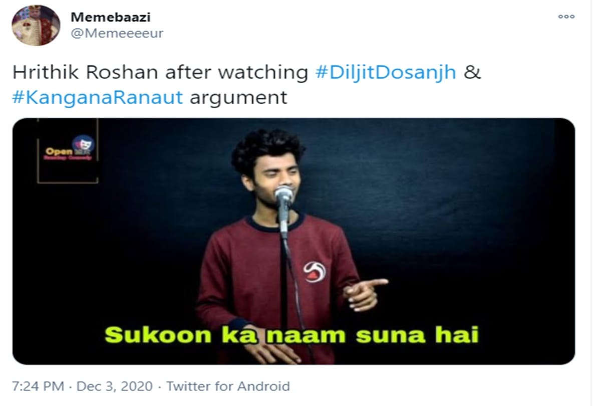 Kangana Ranaut and Diljit Dosanjh Twitter War Netizens Share Funny Memes Of Hrithik Roshan
