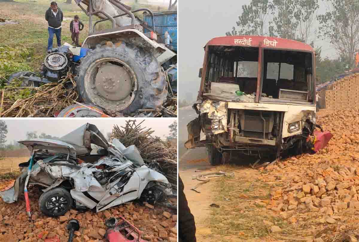 UP: Four vehicles clashed in dense fog on Hardoi Shahjahanpur road, one dead and three injured