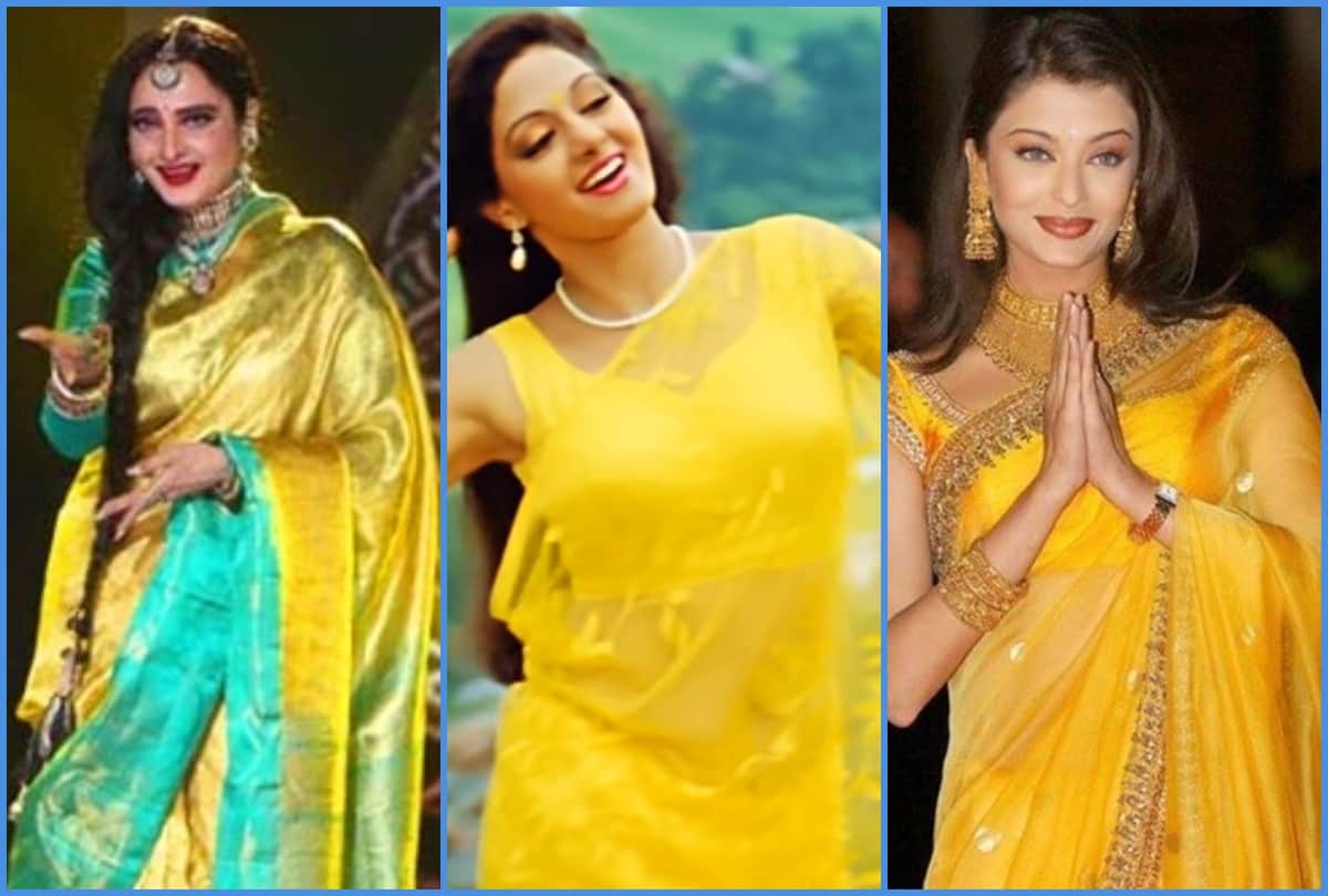 Rekha sridevi aishwarya rai Bollywood actress in yellow saree beautiful look