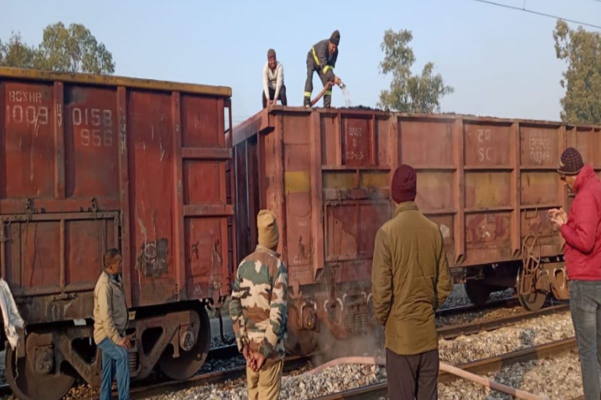 UP: Smoke suddenly erupts from coal-filled freight train compartment in Bijnor