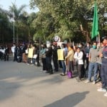 चंडीगढ़ में प्रदर्शन करते पंजाब यूनिवर्सिटी के छात्र।