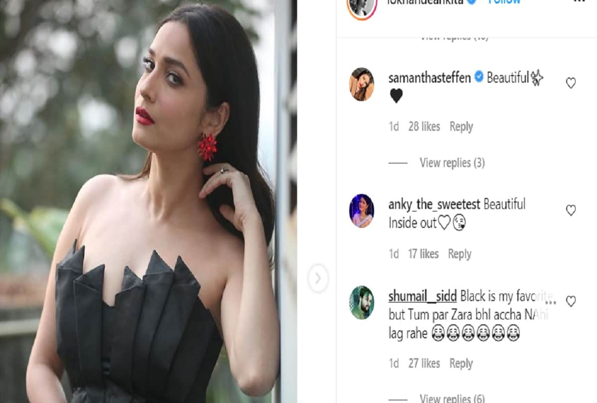 ankita lokhande wear black strapless gown for award show