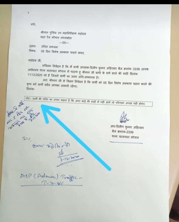 constable leave application for brother in law marriage madhya pradesh