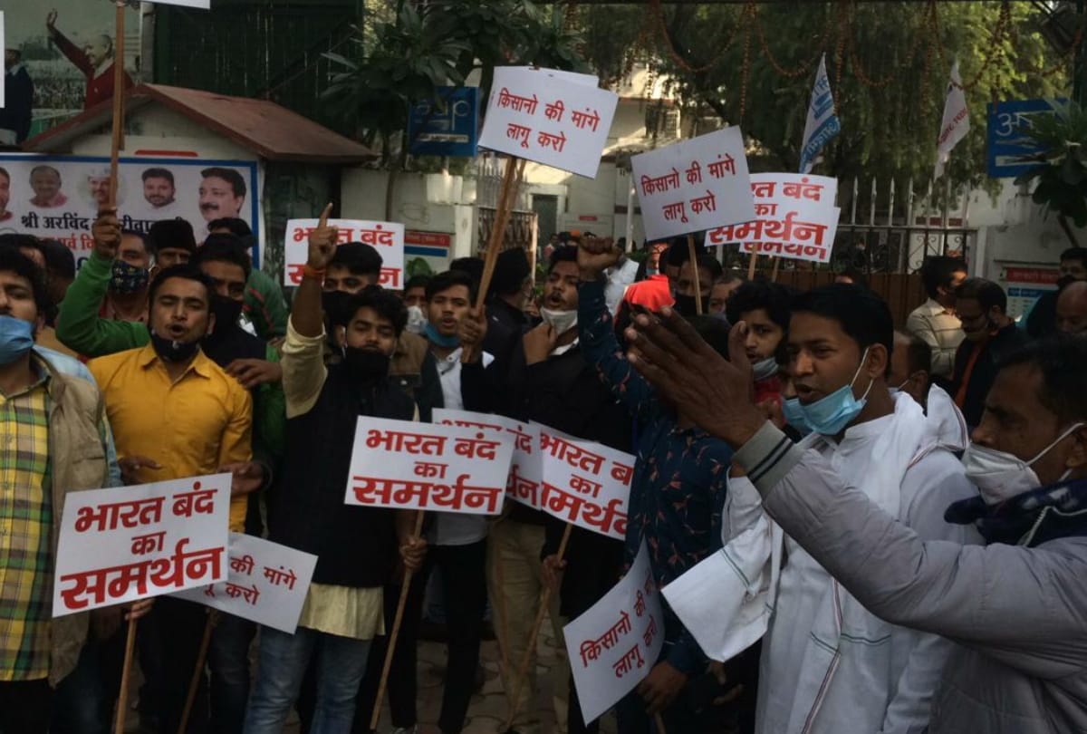 aam aadmi party give support to farmers bharat bandh sanjay singh meet with rakesh tikait