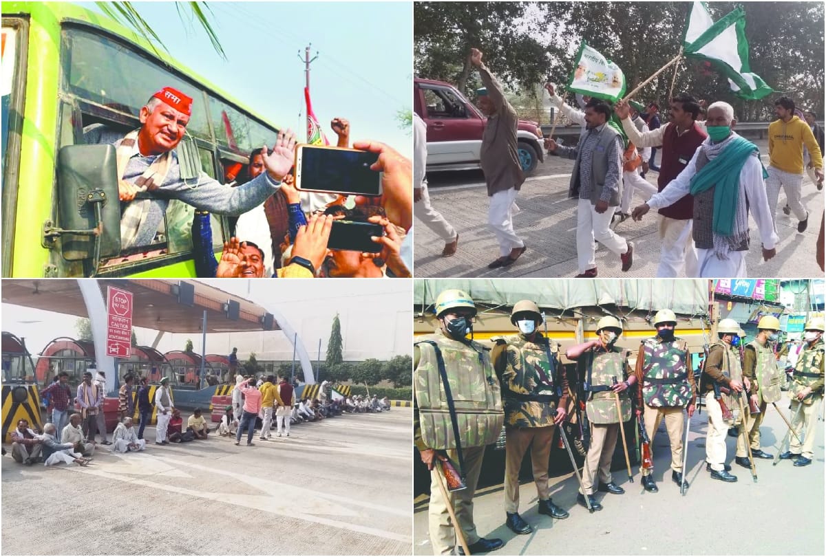 Bharat Bandh: Farmers Protest on yamuna expressway in mathura