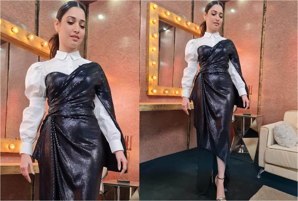 tamannaah bhatia get ready for samantha akkineni talk show in black shimmery outfit