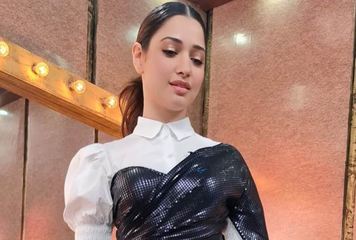 tamannaah bhatia get ready for samantha akkineni talk show in black shimmery outfit
