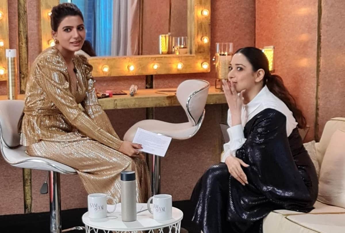 tamannaah bhatia get ready for samantha akkineni talk show in black shimmery outfit