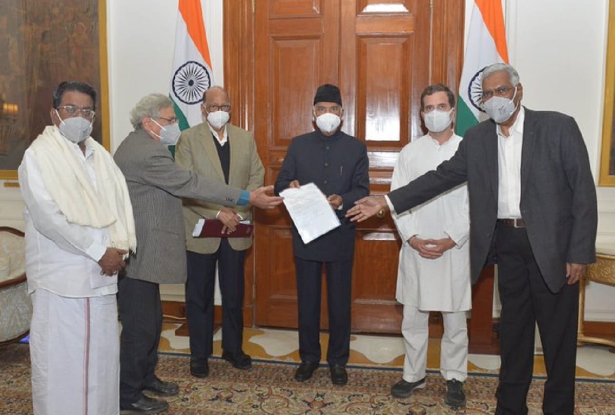 Opposition leaders met President Ram Nath Kovind demanding to withdraw farm laws