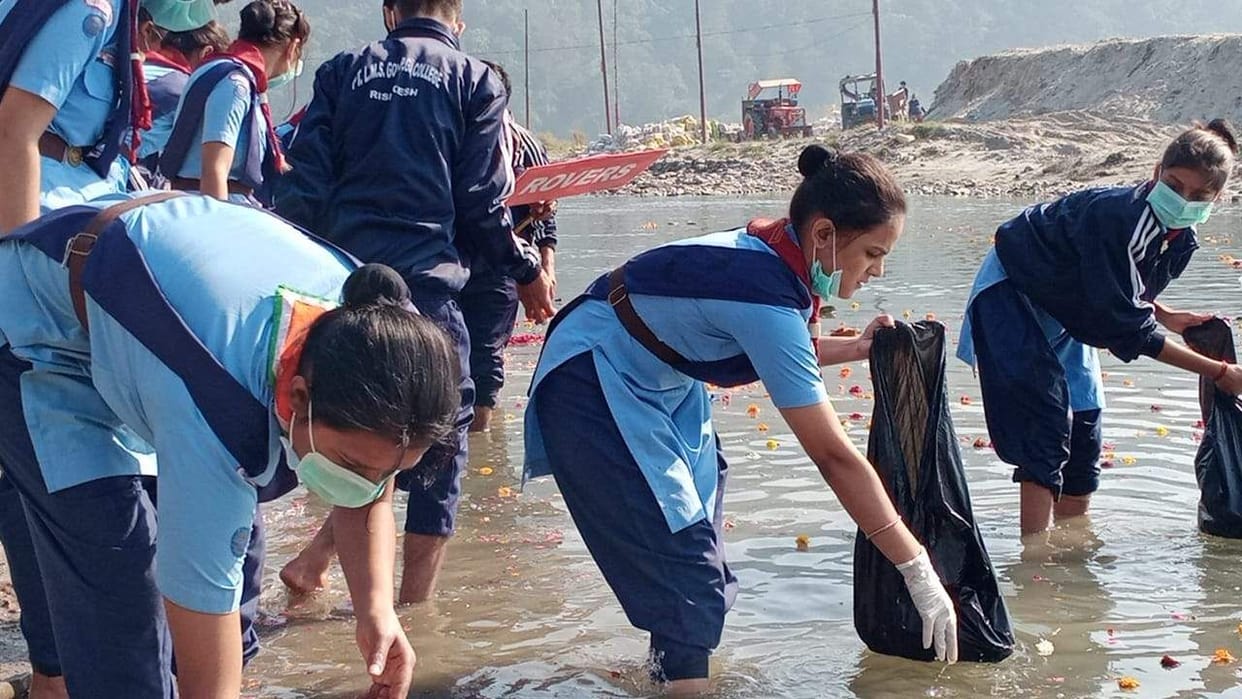 Cleanliness campaign conducted by scout guides at Trivenighat