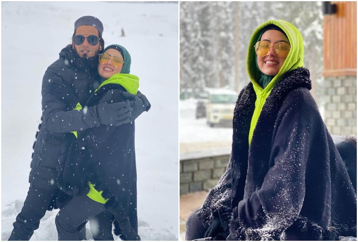 Sana Khan enjoying snowfall in kashmir gulmarg her honeymoon with husband Mufti Anas sayied