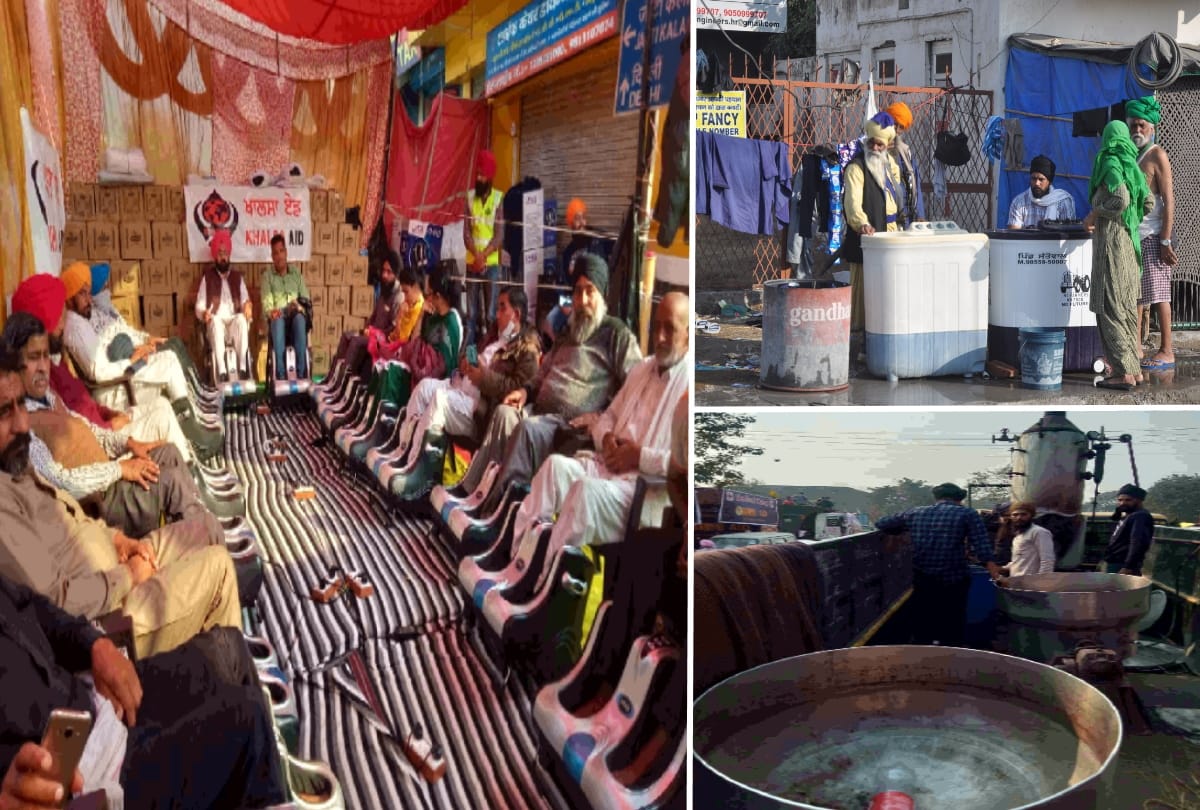 Farmers protest at singhu border from washing machine to foot massage machine many things available in farmers service