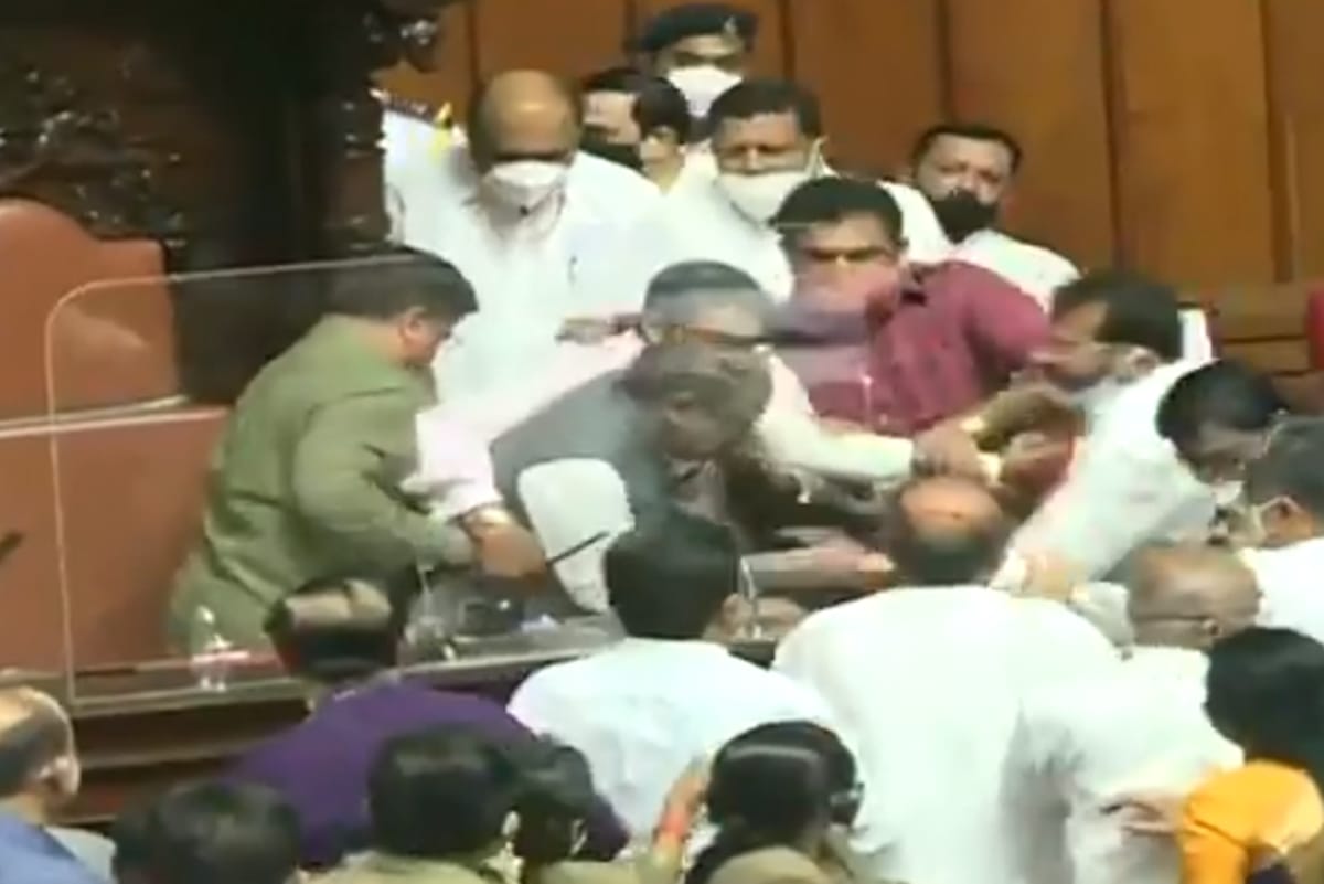 karnataka congress mlcs in assembly forcefully remove chairman of legislative council bjp jds deputy chairman