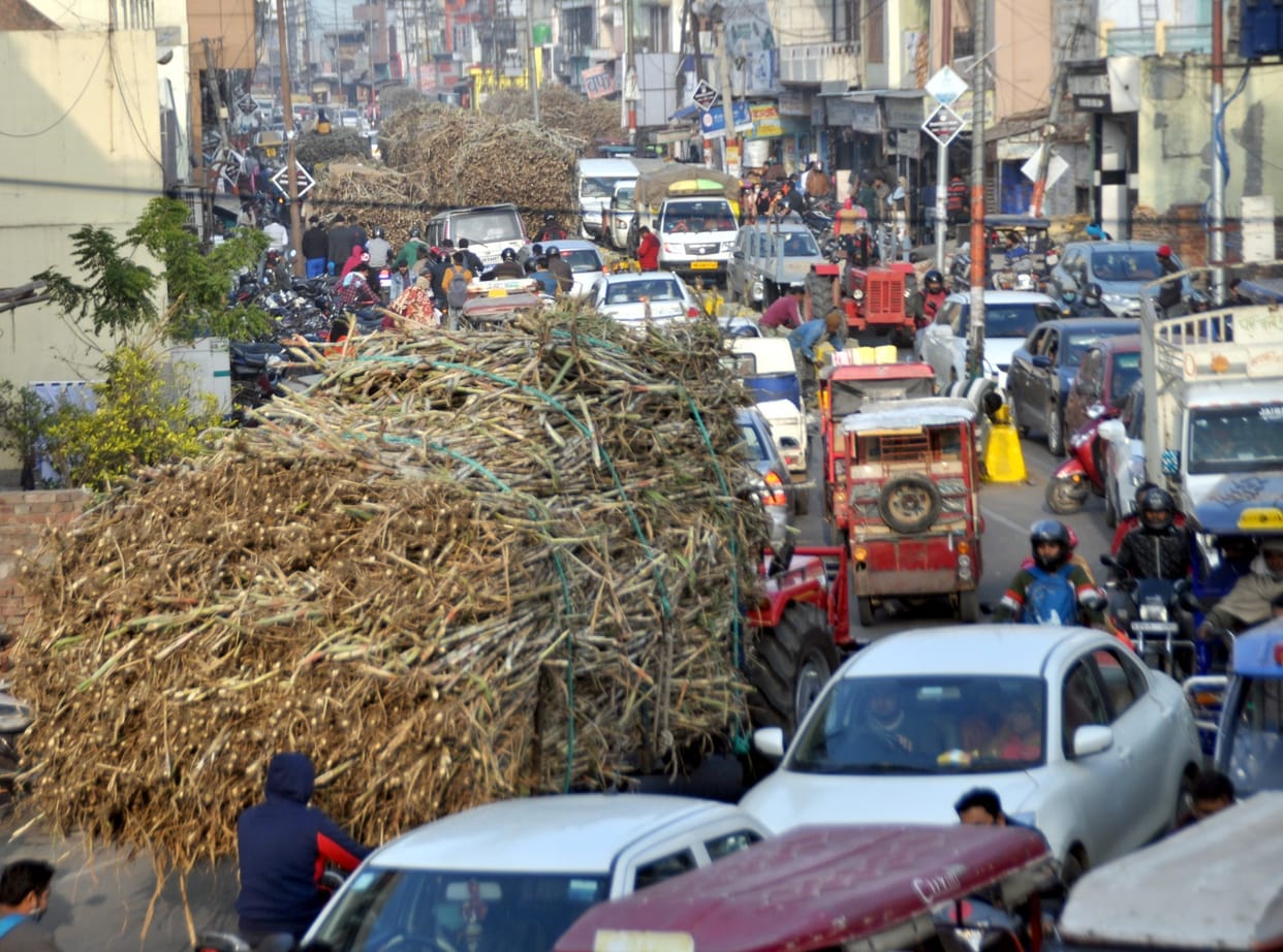 Sugarcane vehicles jammed again in Shamli