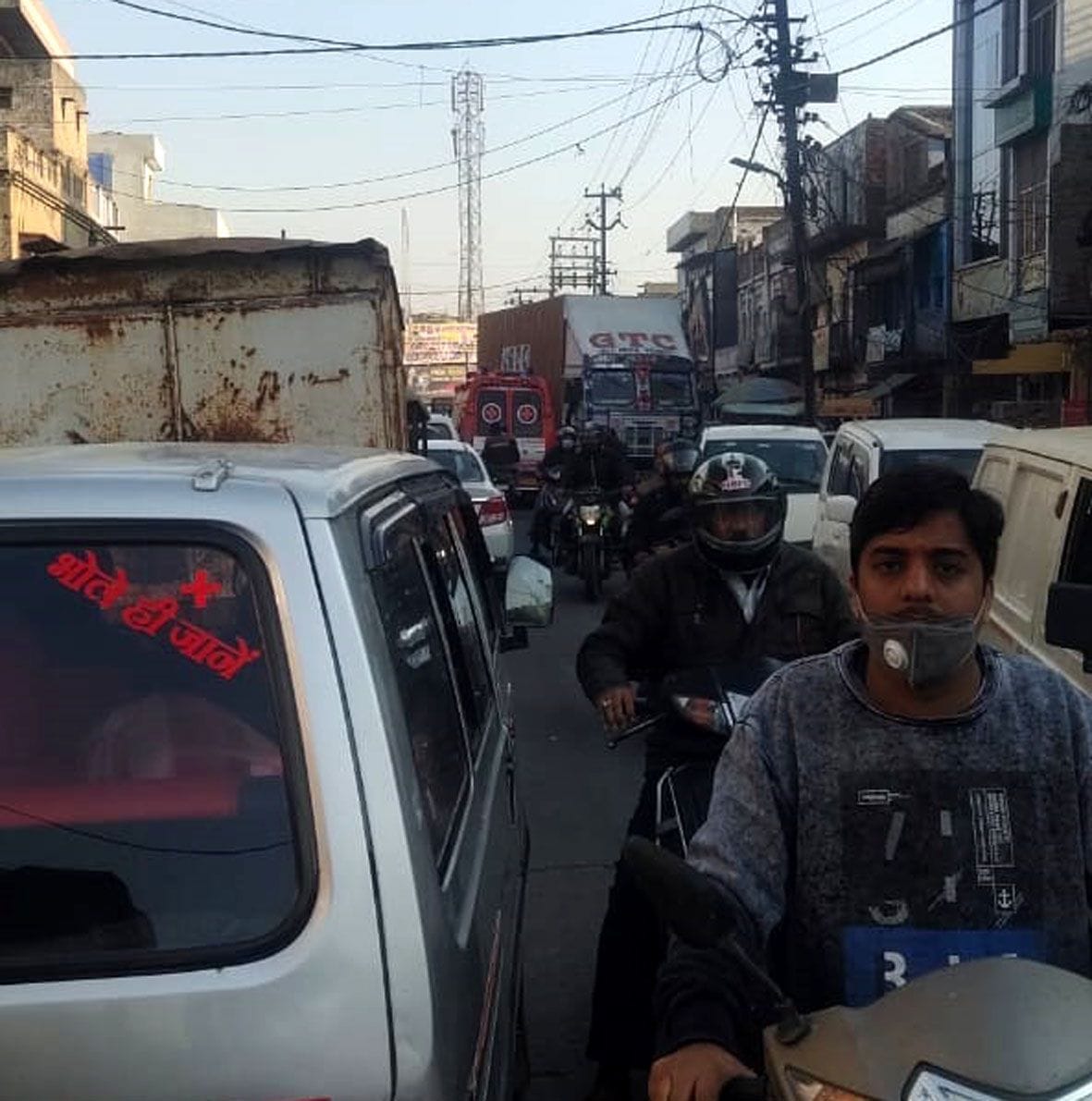 Truck entered into no entry, ambulance stuck in jam again