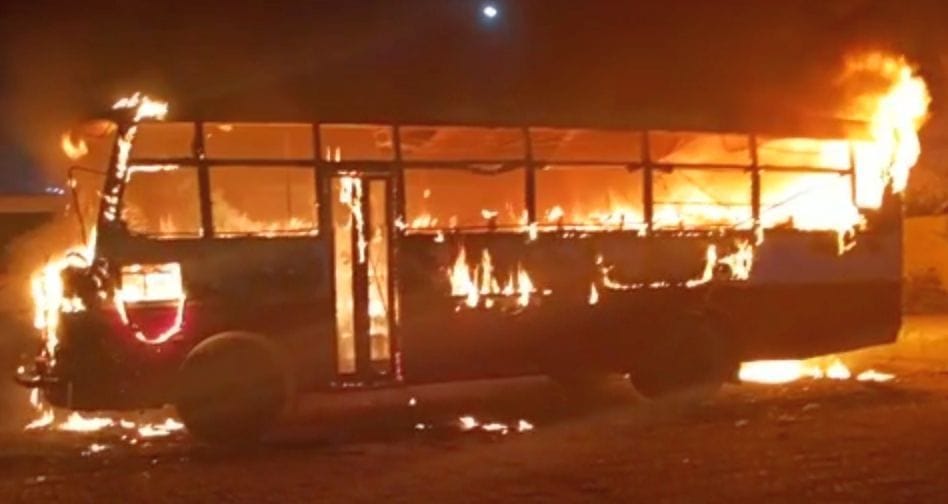 Sudden fire in bus
