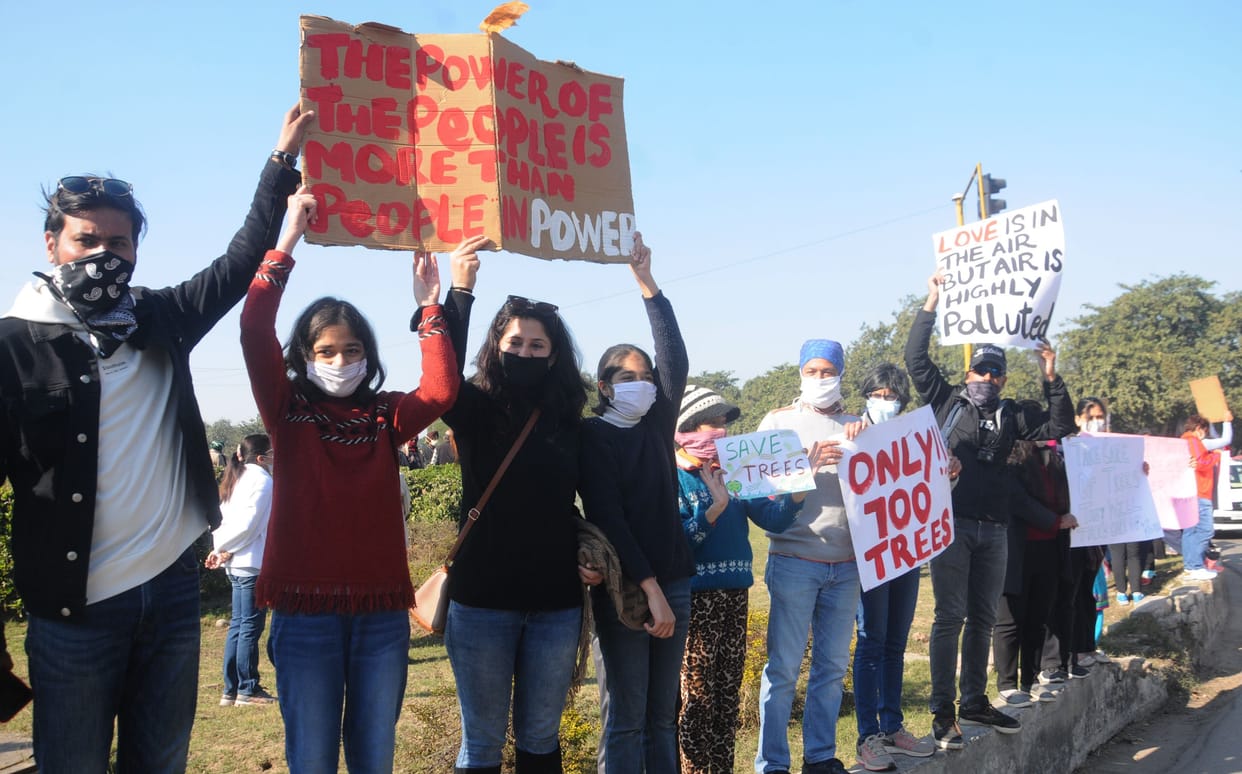 Protest against the cutting of trees at Tribune Chowk