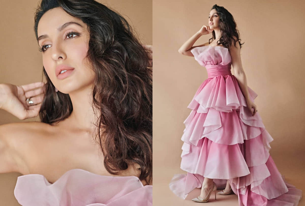 nora fatehi rose pink dress for filmfare ott awards