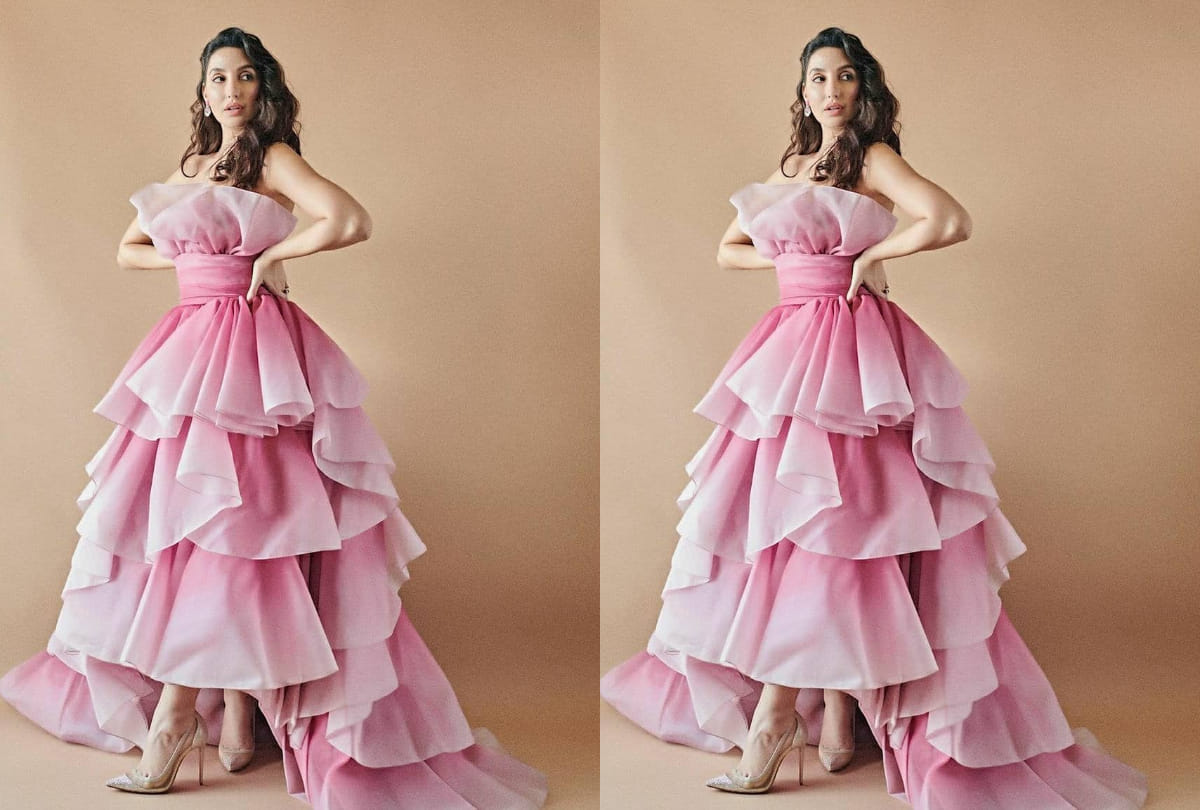nora fatehi rose pink dress for filmfare ott awards