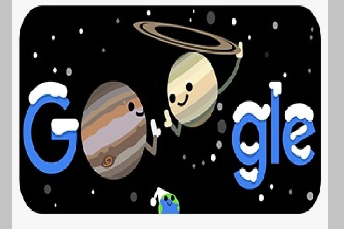 Google showcased winter solstice great conjunction through its doodle make it with nasa help saturn jupiter