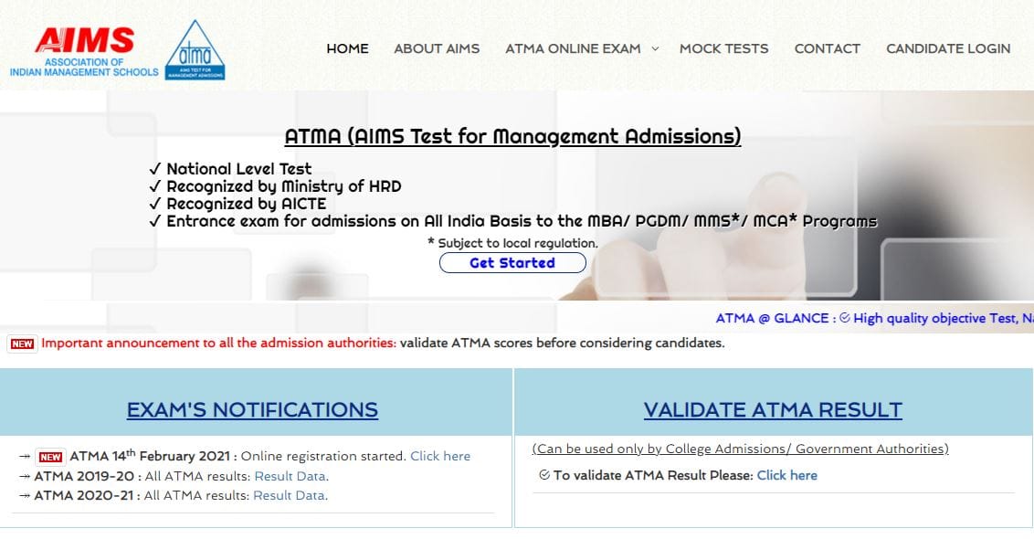 AIMS begins registration for ATMA 2021 direct link to apply Mgmt Admissions