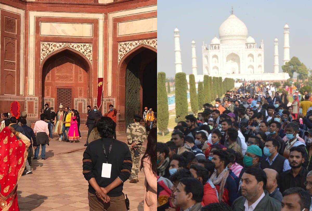 tourists violate covid guidelines to see Akshay Kumar and Sara Ali Khan at Taj Mahal